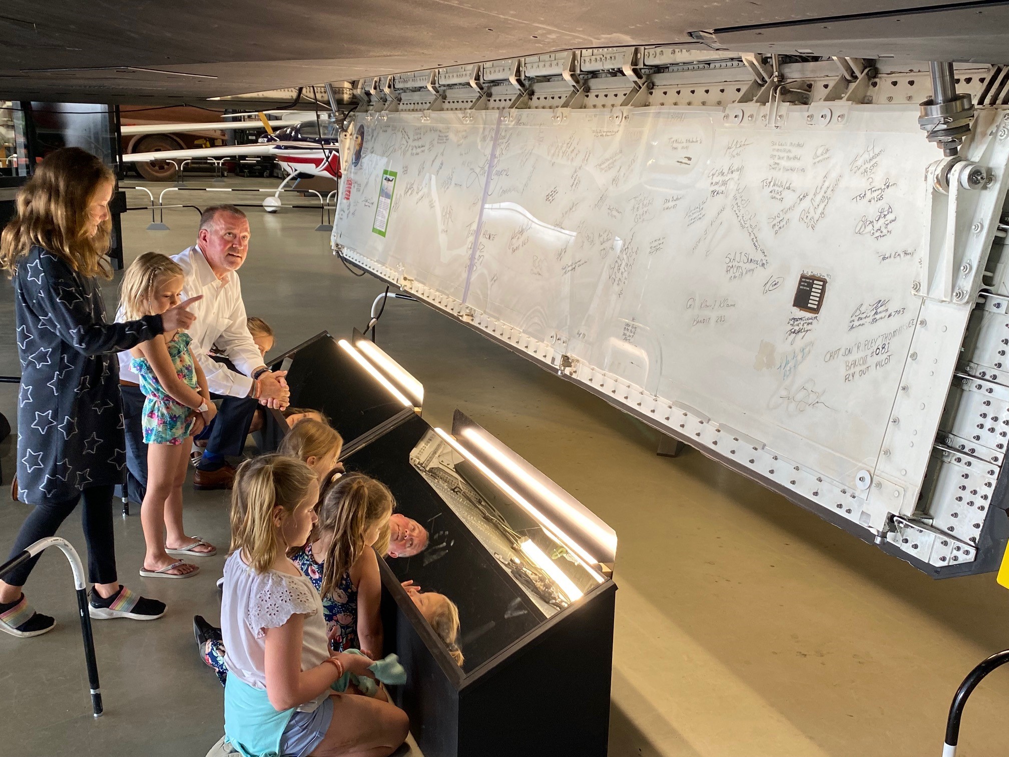 Thad Darger sharing his F-117 knowledge with kids visiting the museum