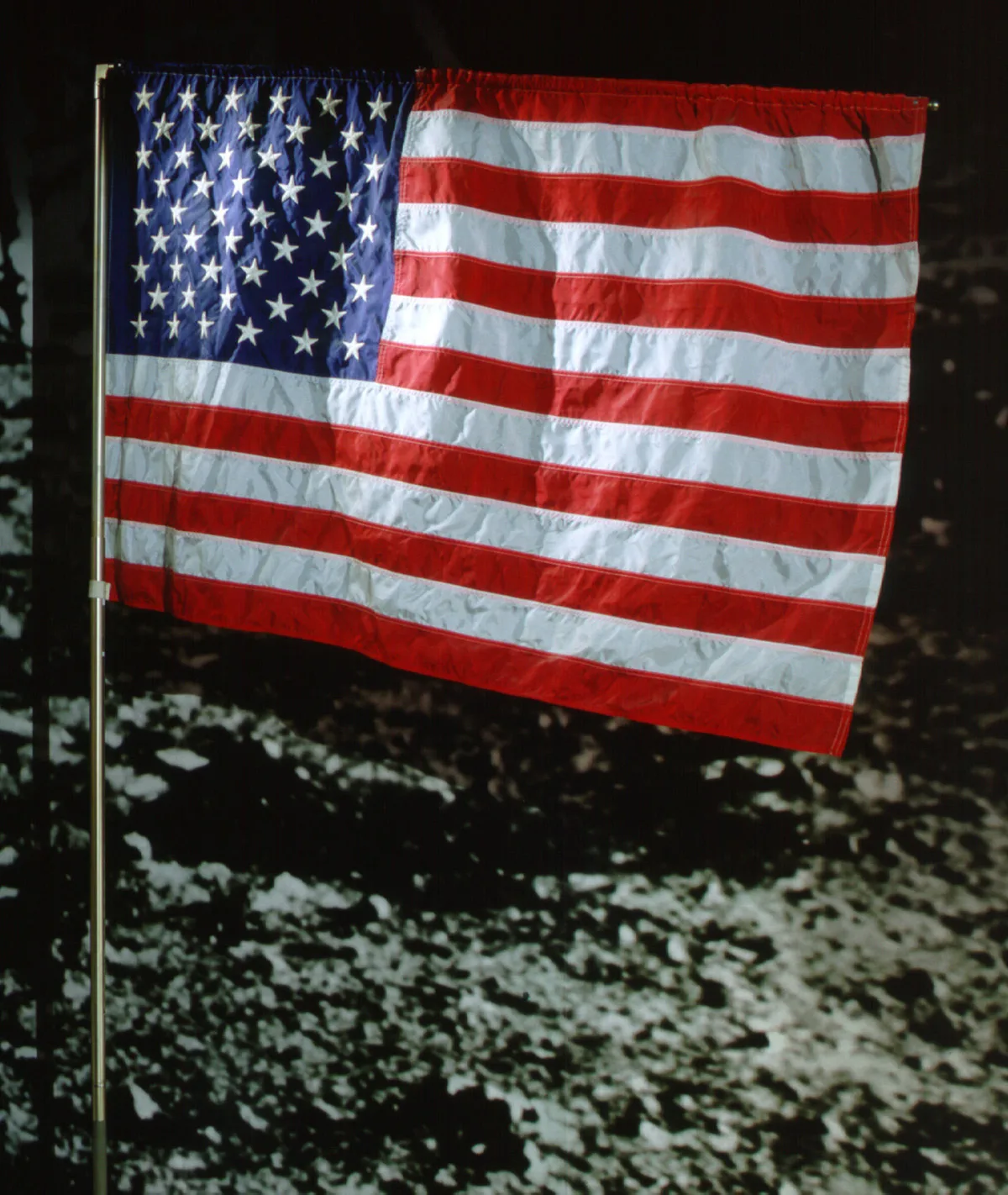 Artemis II to Carry Wright Flyer Fabric as NASA Adjusts Pre-Launch Timeline 17 The Apollo US flag on the Moon. Credit National Air and Space Museum transferred from the NASA Johnson Space Center