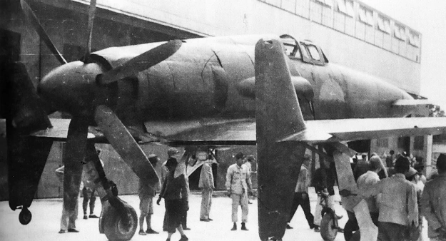 The J7W1 on display in Japan after it was repaired and painted