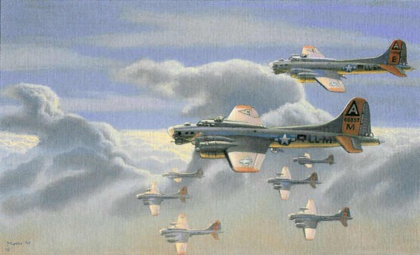 The Last Mission by aviation artist, Bryan Moon, Commissioned by Michael Duncan honors the bravery and sacrifices of "The Greatest Generation"