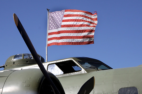 The Museum of Flights Boeing B 17F with an American flag above the cockpit. Ted Huetter The Museum of Flight