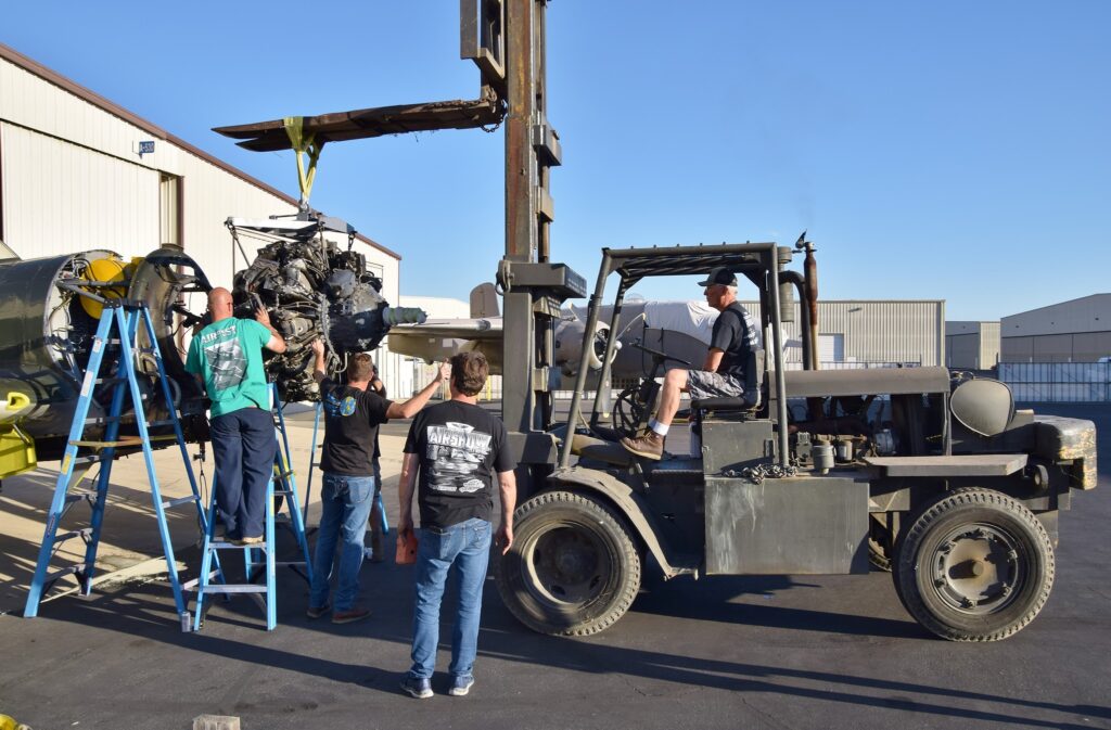 The P 47Gs R 2800 is pulled away from the engine mounts