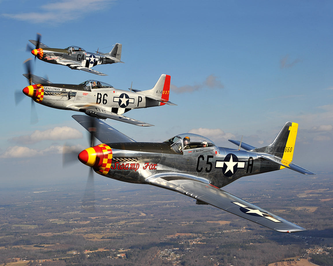 The P 51D Swamp Fox is painted in honor of the original P 51D Swamp Fox that was flown by Retired Lt. Col. Will Foard during WWI