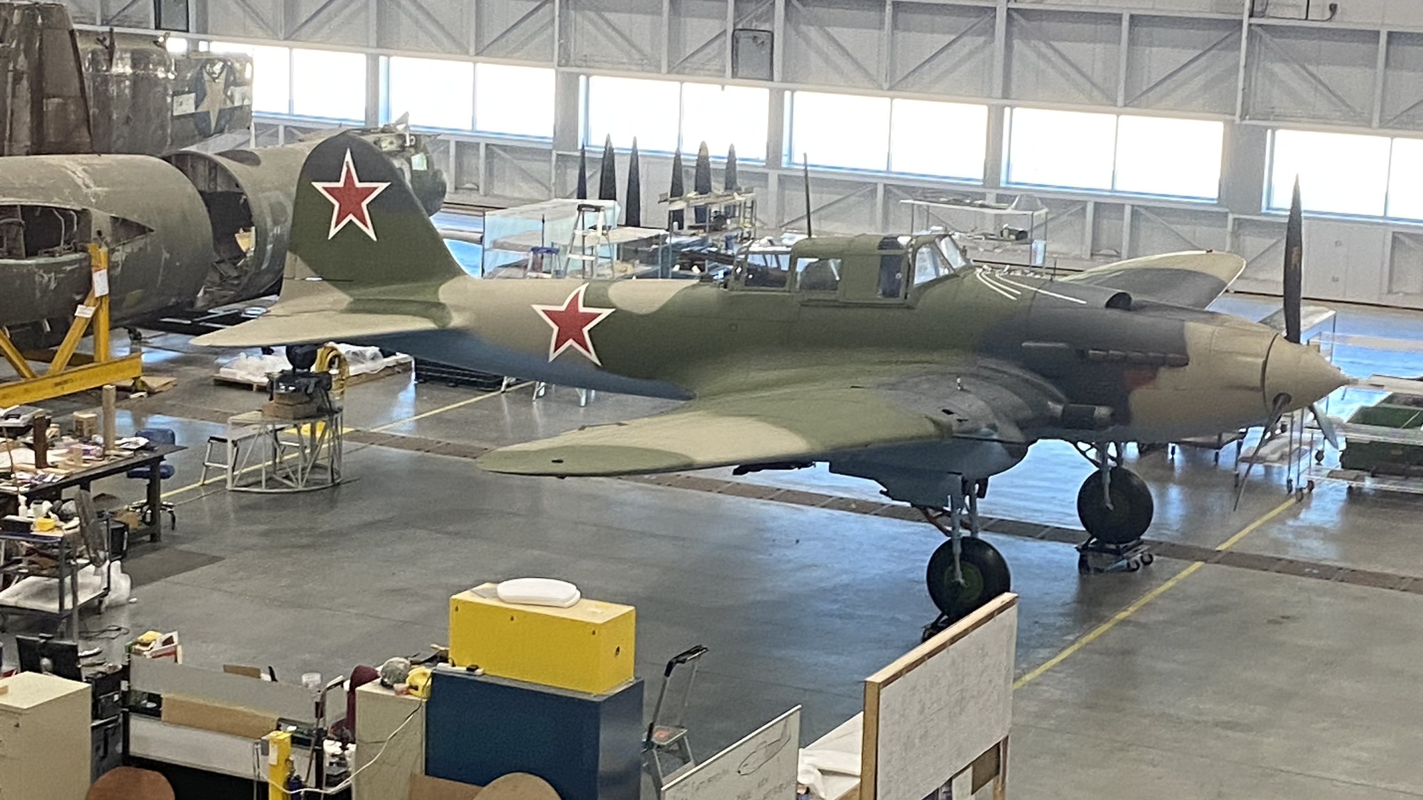 The Smithsonians Ilyushin Il 2 Shturmovik in the Engen Restoration Hangar August 2024 Photo by Scott Bricker