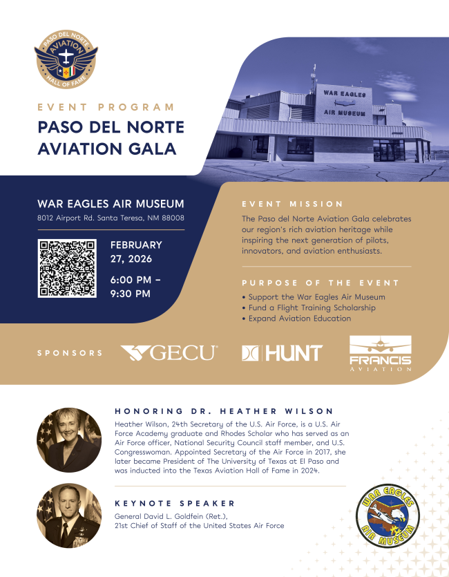 The War Eagles Air Museum to Host Paso del Norte Aviation Hall of Fame Gala on Feb 27 12 The War Eagles Air Museum to Host Paso del Norte Aviation Hall of Fame Gala on Feb 27 2