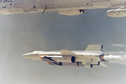 The X 15A 2 in flight with ablative coating and additional external fuel tanks. Photo Credit NASA