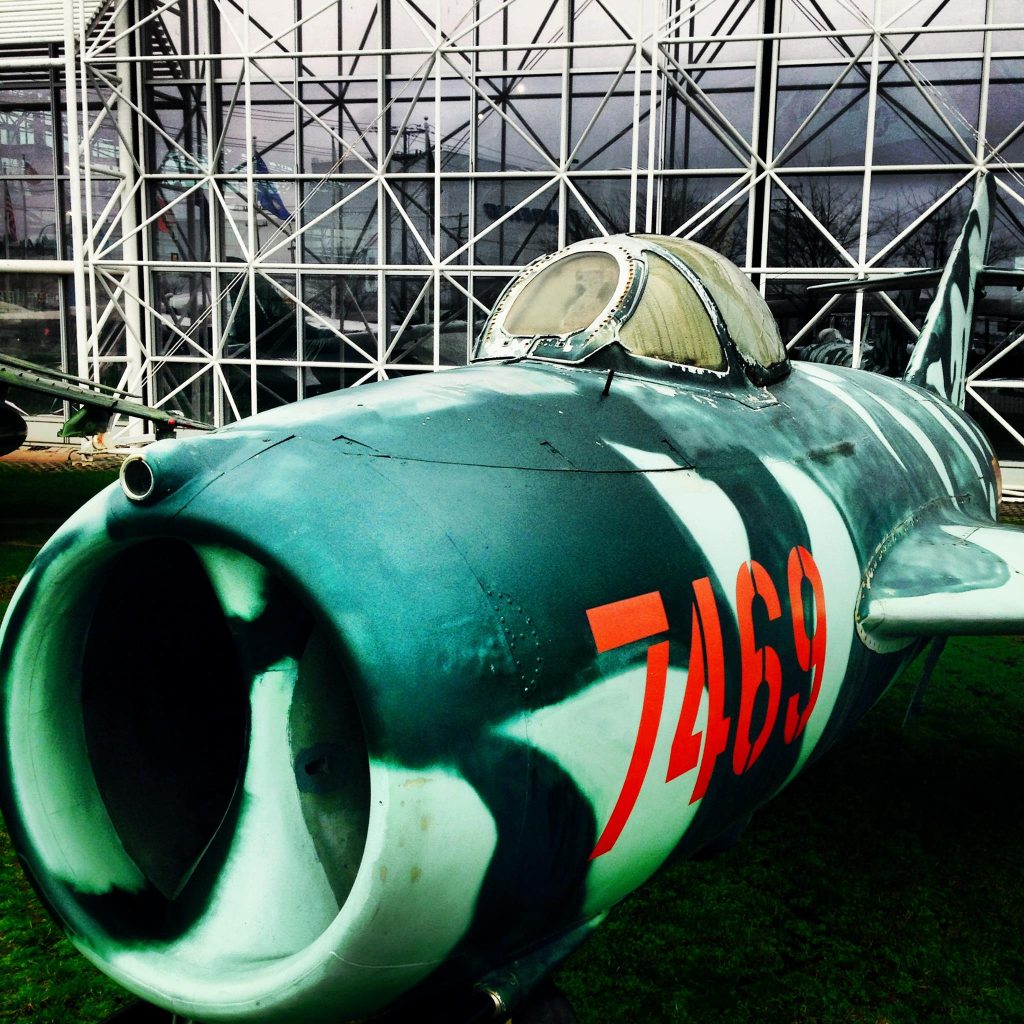 The former Moroccan Air Force MiG in North Vietnamese colors on the South aircraft lawn at The Museum of Flight SeattleThe Museum of Flight