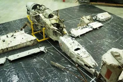 The wreckage of the Fairey which is being rebuilt at the FAA Museum