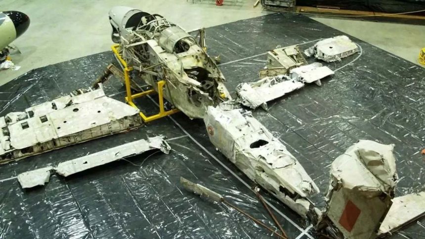 The wreckage of the Fairey which is being rebuilt at the FAA Museum