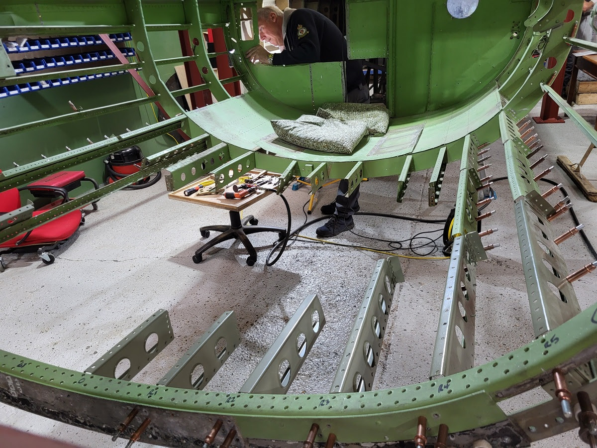 There is some missing floor structure where the French team had effected a repair to infill the area of the H2S cupola