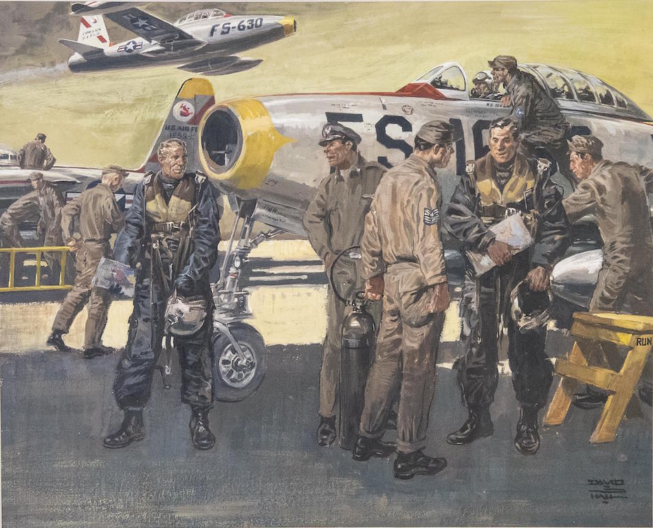 This artwork is titled "After A Mission-Korea 1953" and was created by David S. Hall. (U.S. Air Force photo by Ken LaRock)