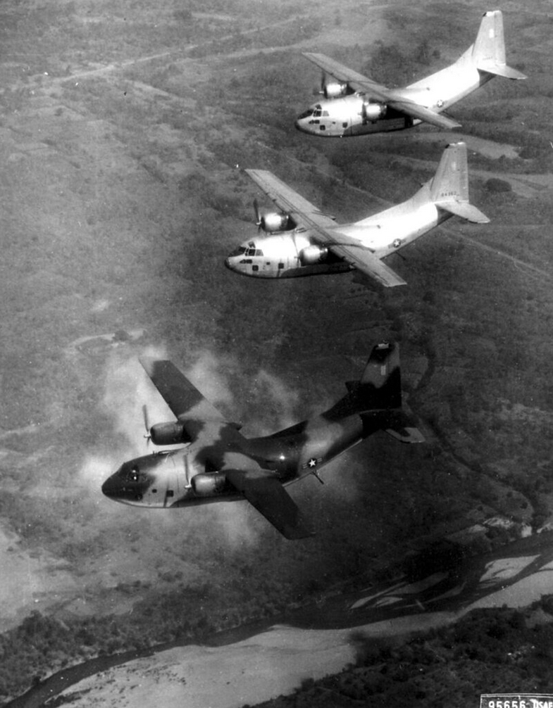 Three C 123 over the Soth Vietnamese countryside