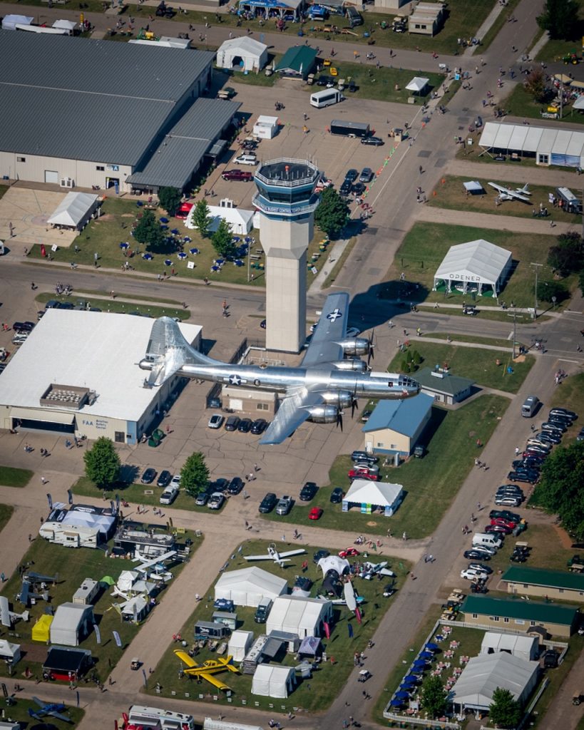 B-29 Superfortress DOC to Return to EAA AirVenture Oshkosh in 2026 19 Tower from air w Doc by Connor Madison 2022