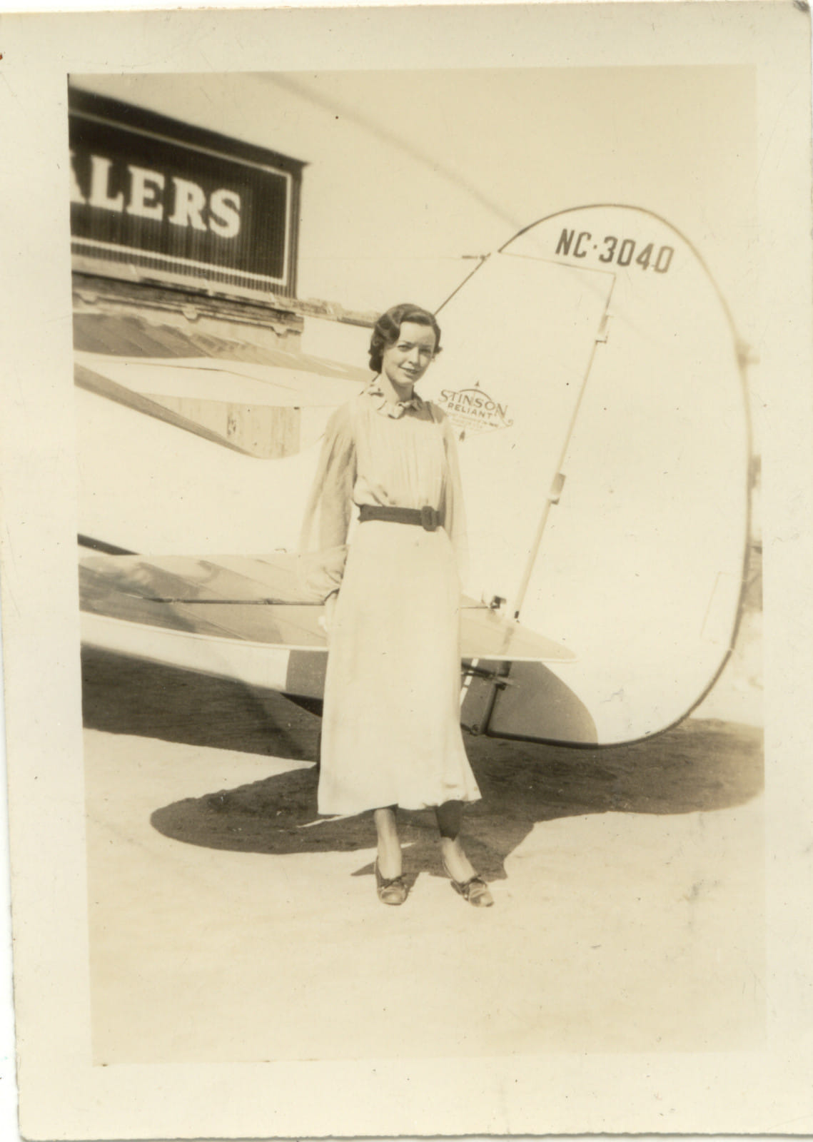 Unidentified woman standing in front of NC3040 s tail before the Pepsi logos were added circa 1937 Credit Garry Ackerman