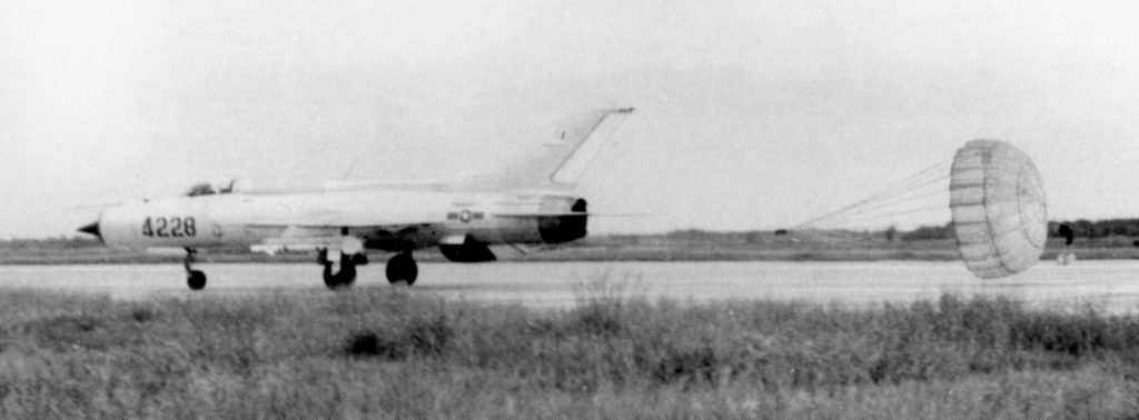 VPAF MiG 21 landing with chute