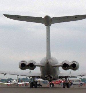Vickers VC-10 ZA147 shows unusual engine placement and centerline drogue compartment.