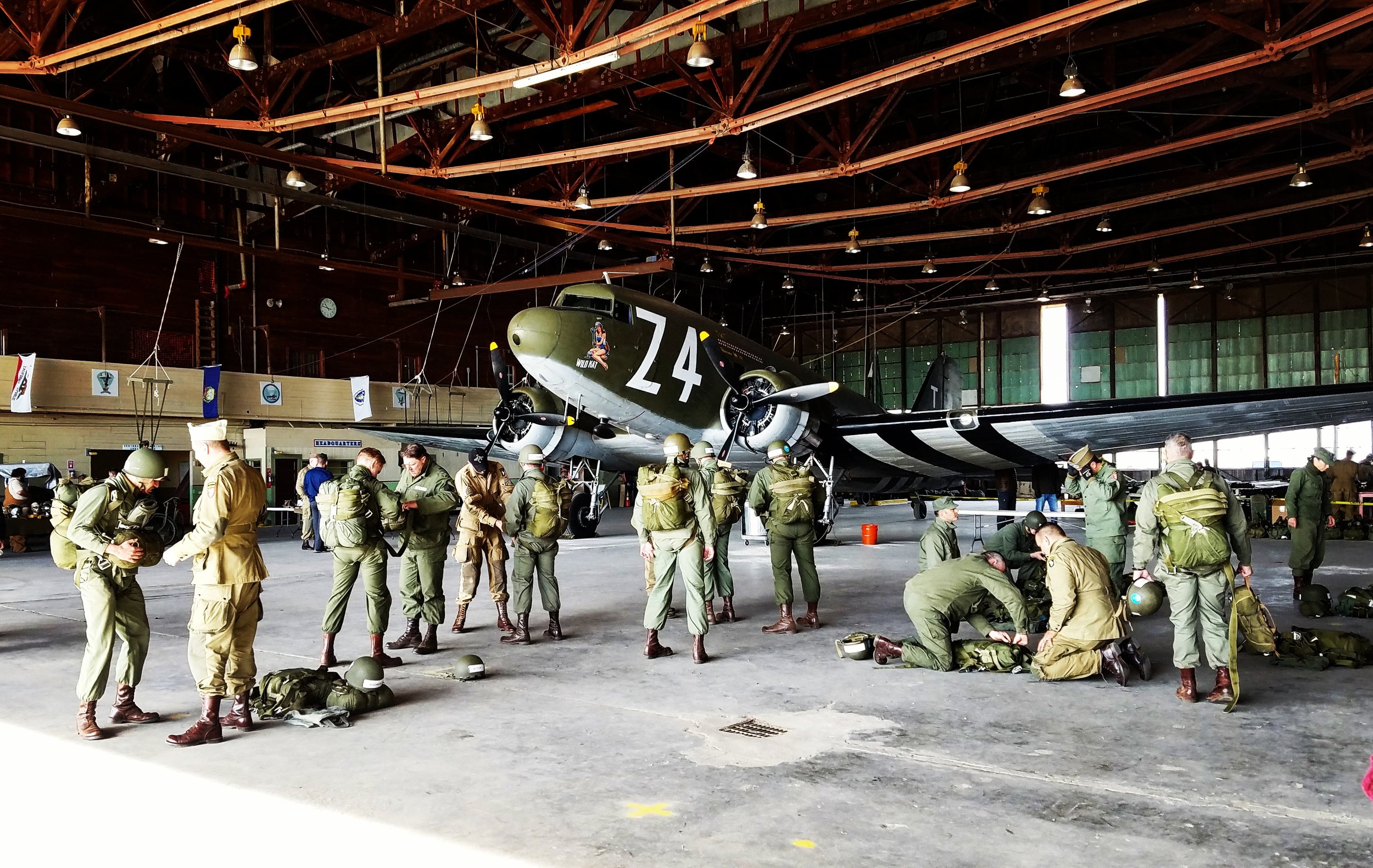 WWII Airborne Demonstration Team ADT based in an historic WWII hangar