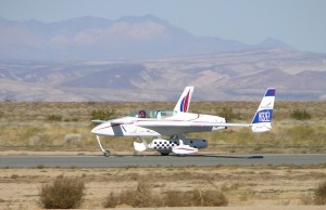 EZ-Rocket, flown by Dick Rutan, touches down at California City, after setting a point-to-point distance record for rocket-powered, ground-launched aircraft. (Image Credit: Alan Radecki CC 3.0)