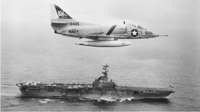 Attack Squadron 46 - The Cold War To Desert Storm History Of The Clansmen 11 a 4c skyhawk of va 46 flies over uss shangri la cva 38 in 1962