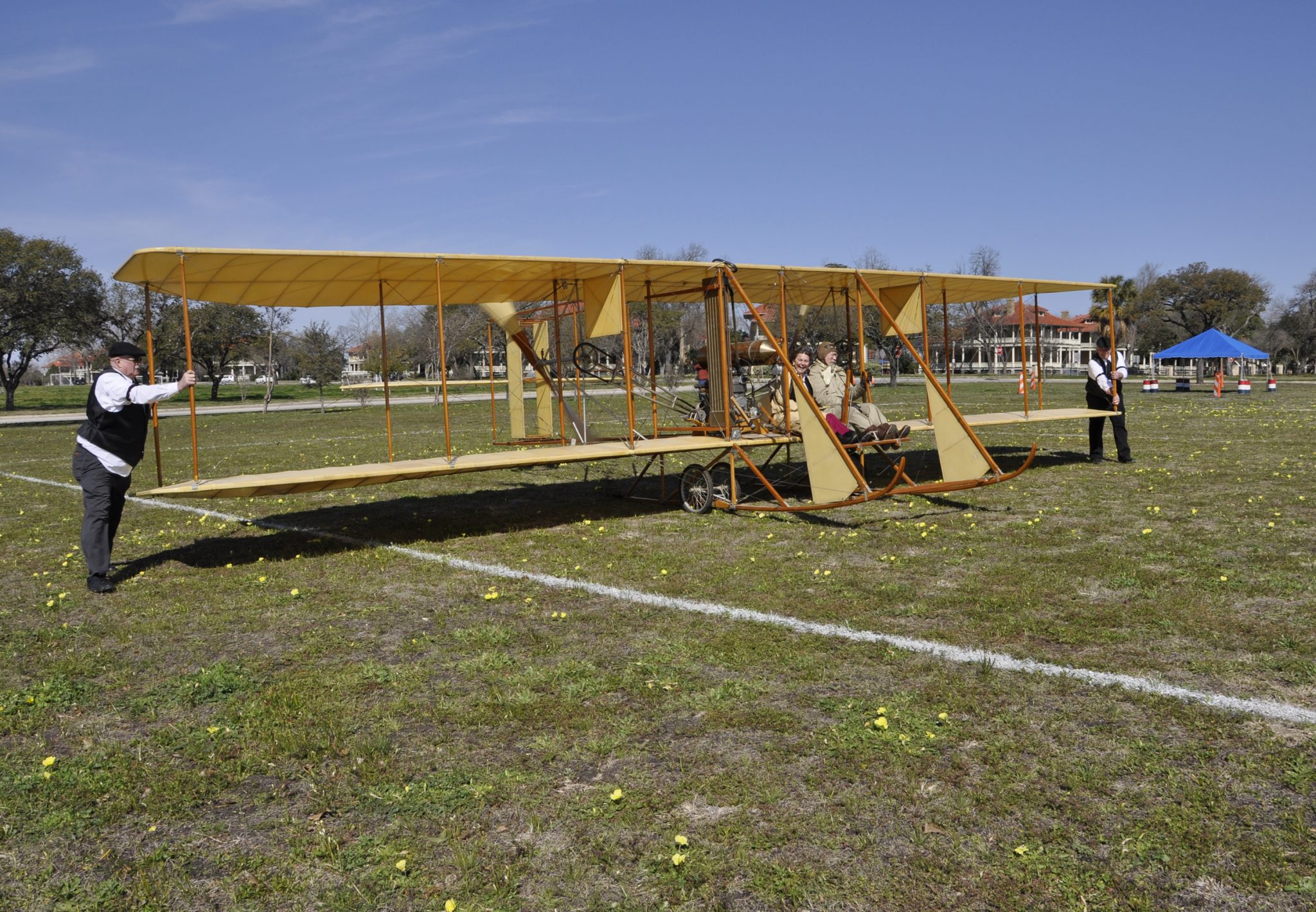 a photo of the Wright B Flyer replica at Fort Sam Houston in 2010