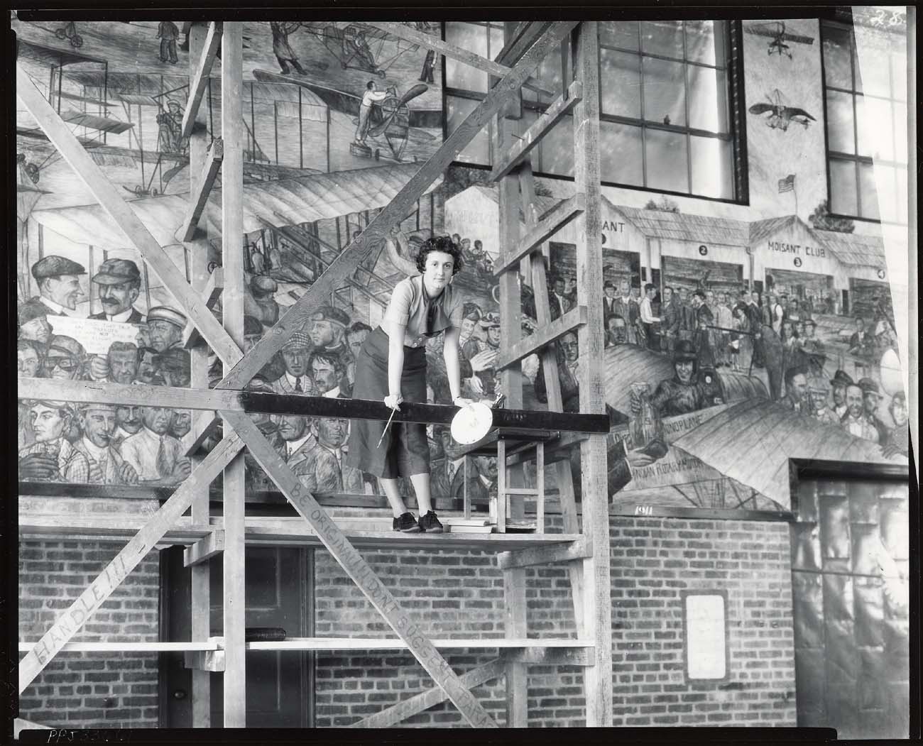 Century-Old Curtiss Oriole Returns to Its Garden City Birthplace 27 aline h. rhonie american painter 1909 1963 at work on aviation mural at roosevelt field garden city new york