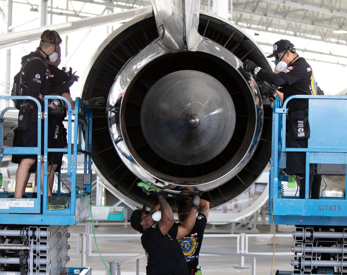 Volunteer Detailers to Restore Shine to The Museum of Flight's Air Force One and Historic Aircraft 10 americas elite detailers volunteer to polish the presidents plane