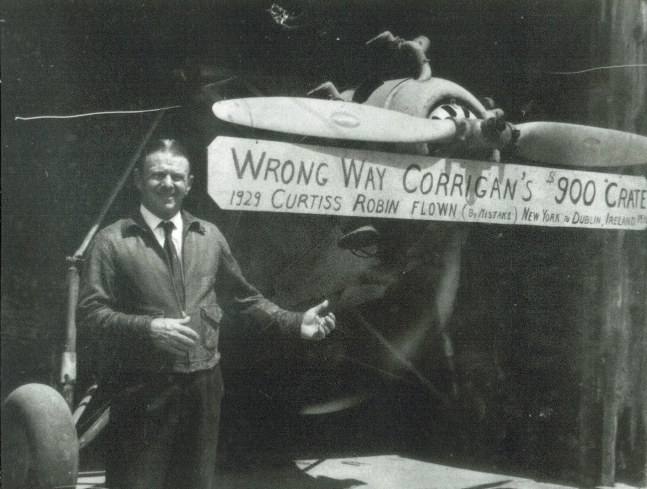 "Wrong Way" Corrigan's Little Ray of Sunshine Among the Planes of Fame 64 corrigan and his airplane in santa ana