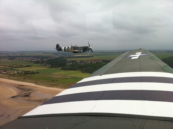 Picture taken in Normandy in 2012 from "Drag 'Em 'Oot" showing the Spirit of Kent Spitfire of Biggin Hill.