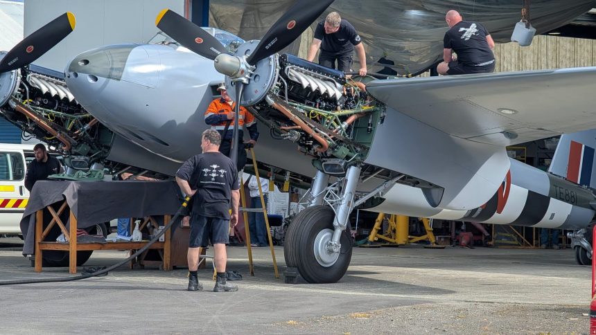 de havilland mosquito fb mk.vi te881 completes first engine runs as first flight approaches
