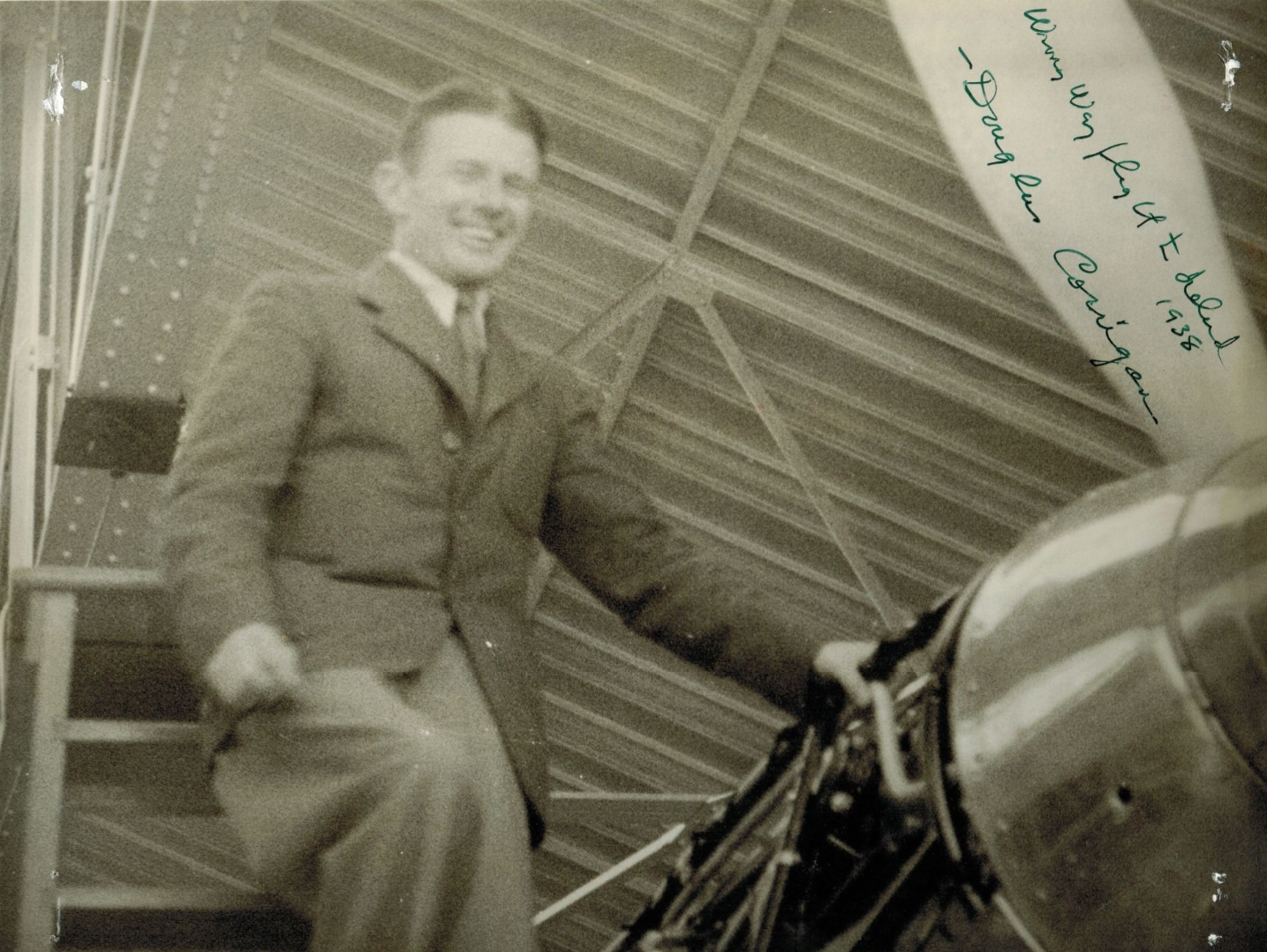 "Wrong Way" Corrigan's Little Ray of Sunshine Among the Planes of Fame 51 douglas corrigan at a british aircraft factory july 23 1938