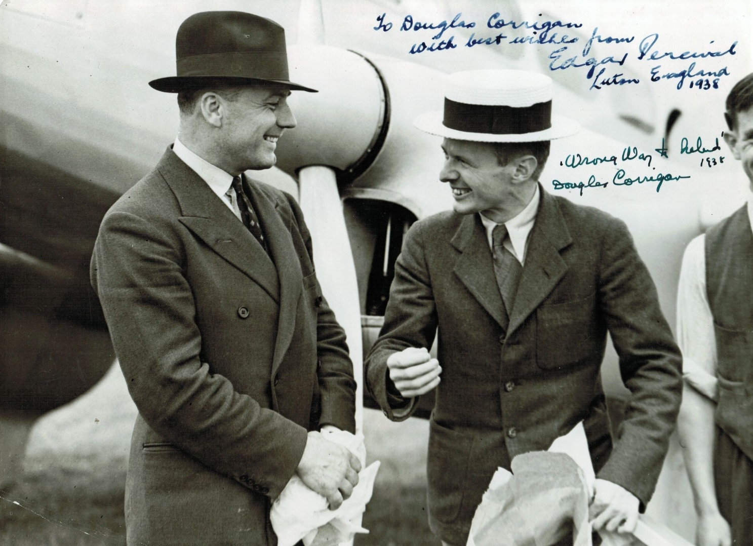 "Wrong Way" Corrigan's Little Ray of Sunshine Among the Planes of Fame 52 douglas wrong way corrigan and edgar percival in london england