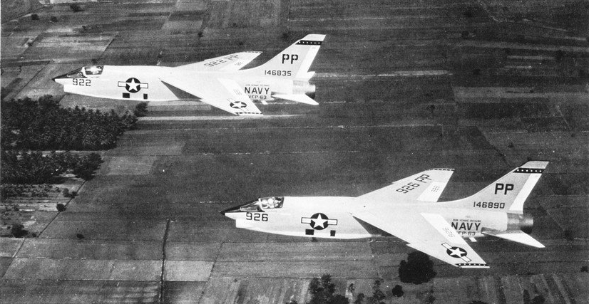 f8u 1p crusaders of vfp 63 in flight c1962