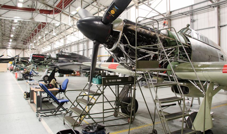 he BBMF hangar on 21st October with aircraft being stripped for scheduled winter maintenance