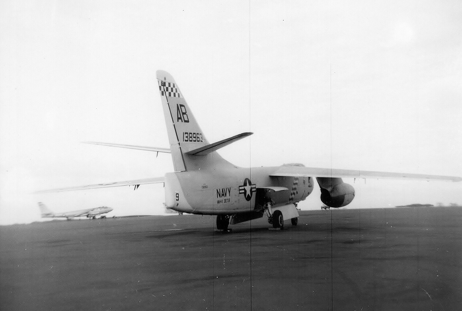 Another of the two Douglas A-3 Skywarriors from the USS Independence which stopped for repairs on Keflavik. Note the WB-47E weather plane in the background. (photo by Will Tate)