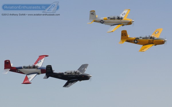 Here is a photo  of a four-ship T-34 element at the 2012 Indianapolis Air Show.  