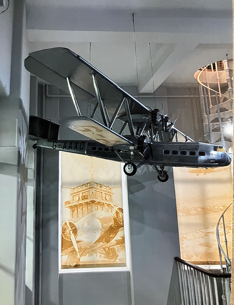 Croydon: London's Crucible of Flight 34 museum exhibits in former control tower 1920 museum. imperial airways route maps and scale model of handley page hp.42 8348
