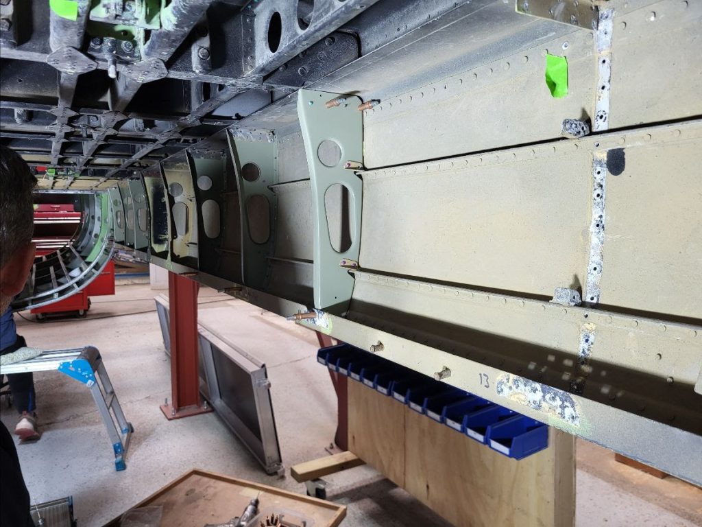 Avro Lancaster B.VII NX611 ‘Just Jane’ – Restoration Update 260 14 new bomb bay skirt ribs being fitted to nx664s rear mid fuselage