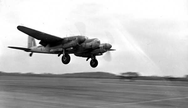 A Mosquito NF.36 with its distinctive radar nose comes in to land. (photo via The People's Mosquito)