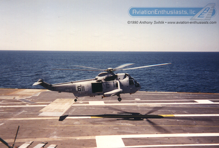 Here is one of Anthony's photos of Valkyrie 611 from the "Neptune's Raiders" of Helicopter Anti-Submarine Squadron 17 (HS-17) aboard the USS Kitty Hawk (CV-63) in 1990.