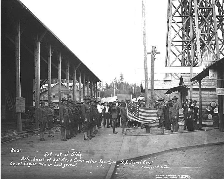 Adam’s Profile Reports: Pearson Air Museum 37 spruce production division soldiers with members of the loyal legion of loggers and lumbermen in background aloha ca 1918 kinsey 39