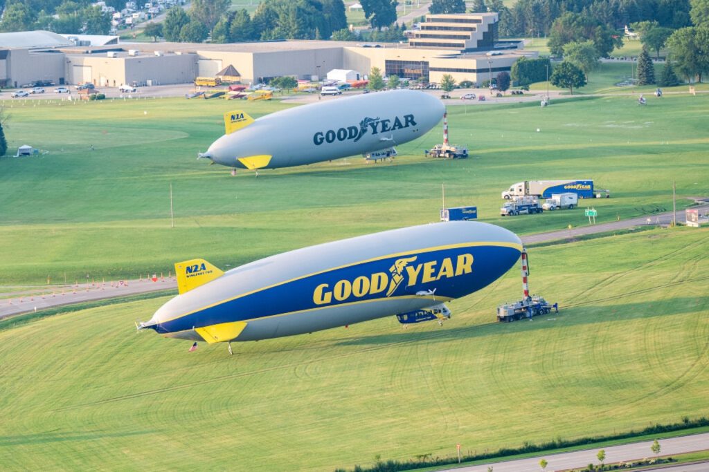 Goodyear Blimp Returns to EAA AirVenture Oshkosh 2026 12 two blimps moored airventure 2025