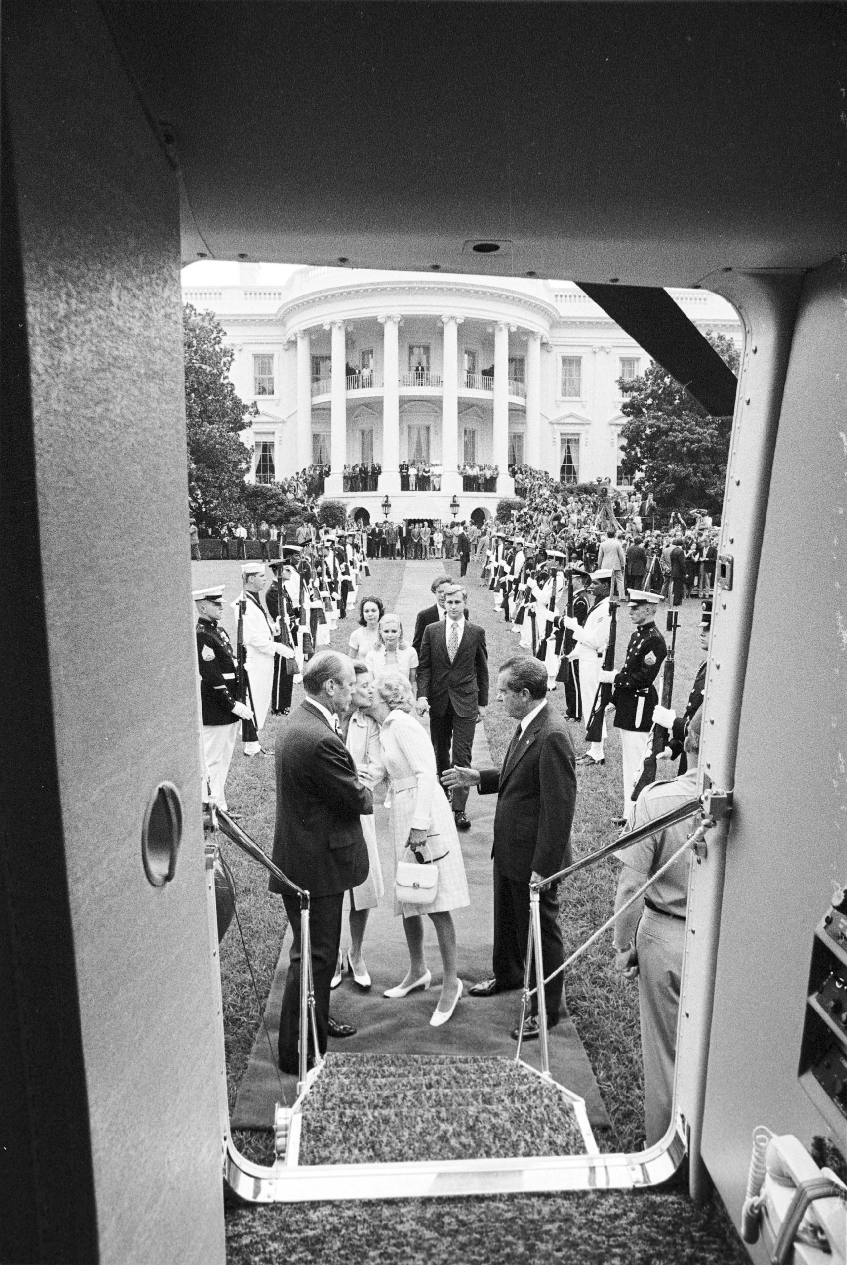 Nixon's VH-3A Sea King Returns to March Field Air Museum for Restoration 14 view of president richard nixon pat nixon vice president gerald ford and betty ford from inside the presidential helicopter dpla edd9adaad1077793df02850f74f96a34 scaled