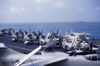 view of the aft flight deck of uss forrestal cva 59 circa in 1958