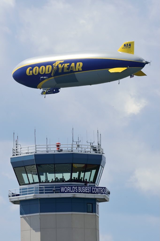 Goodyear Blimp Returns to EAA AirVenture Oshkosh 2026 11 wingfoot one flies over tower oshkosh